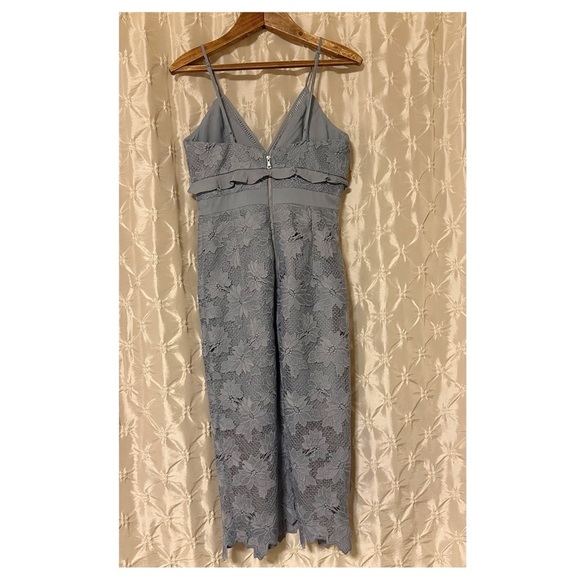 Bardot Vienna Dusty Blue Lace Midi Dress Spaghetti Strap Ruffle Crochet Lace - Picture 7 of 14